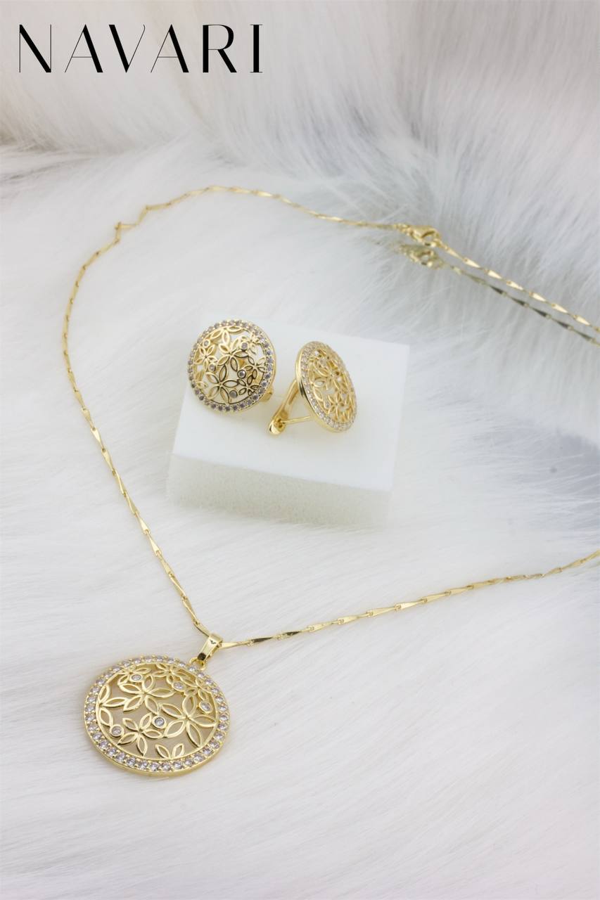 Komplet ze stali „Kwiatowa Elegancja” z cyrkoniami