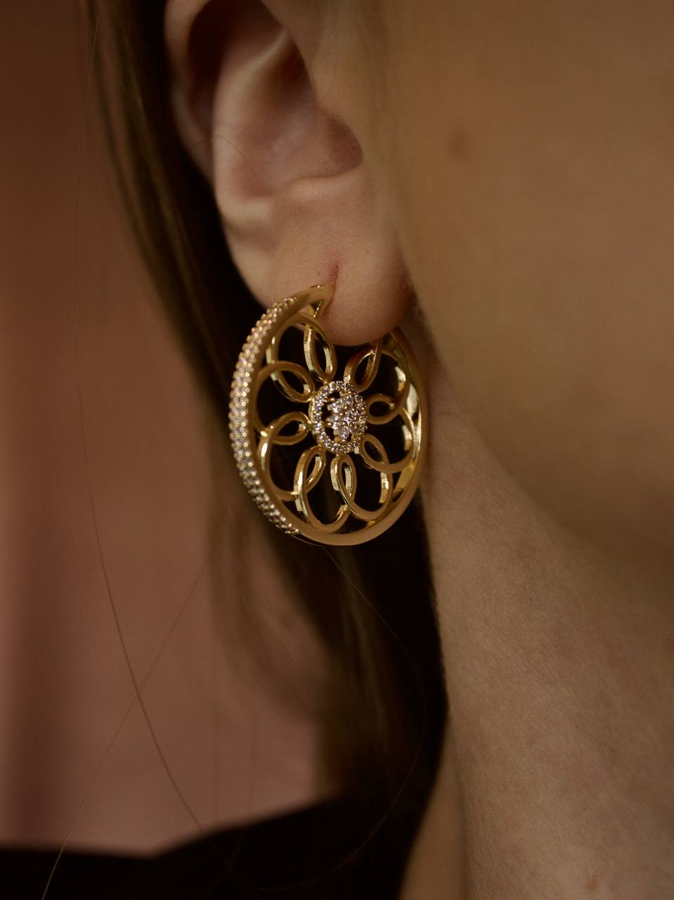 Kolczyki ze stali "Koło Fortuny"z cyrkonią