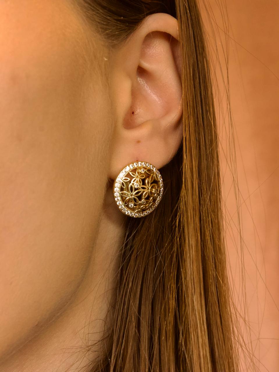 Kolczyki ze stali „Kwiatowa Aura” z cyrkoniami